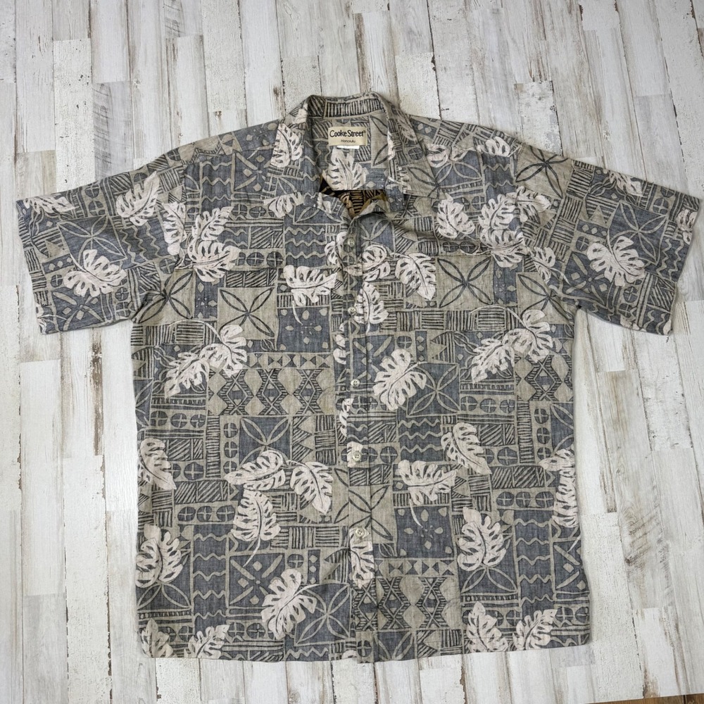 Cooke‎ Street Honolulu Mens  L Hawaiian Shirt Aloha Tropical Leaf Pattern